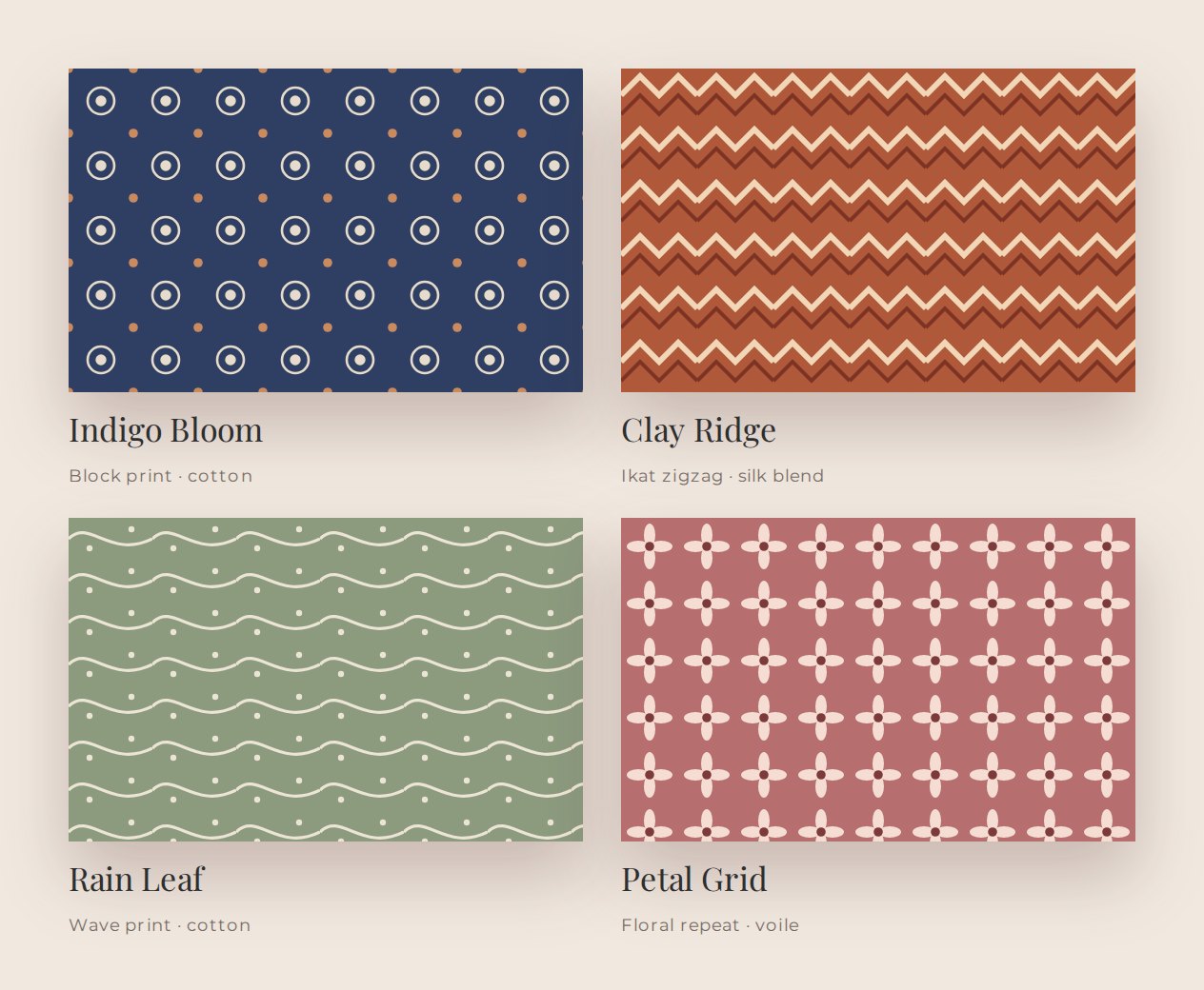 Monsoon Textiles Campaign: The four collection patterns used across the campaign.