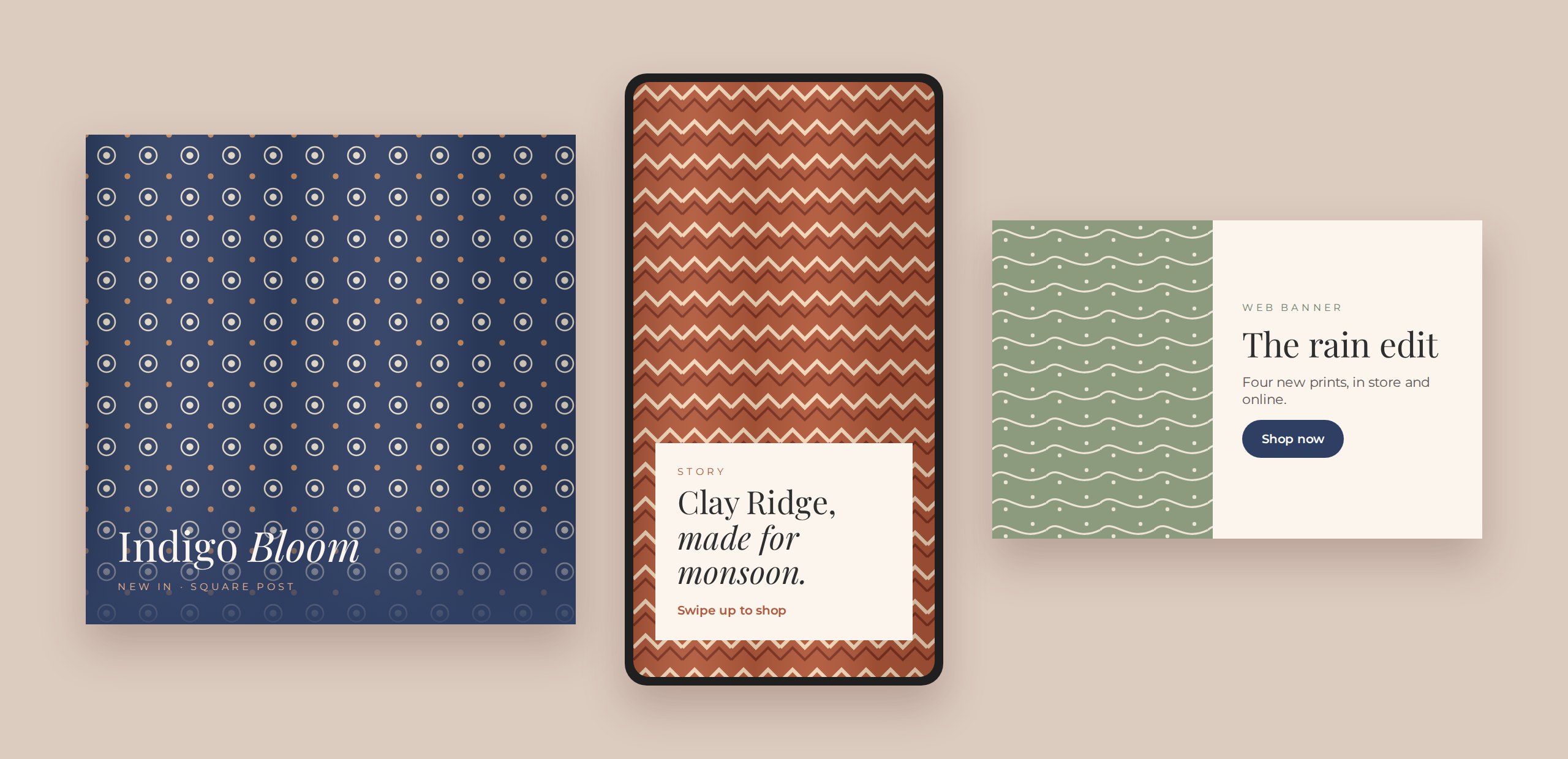 Monsoon Textiles Campaign: Cut-downs for Instagram, stories and web banners.